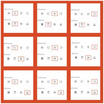 fenêtre des paramètres de contenu de colonnes : Alignements - tous les alignements possibles