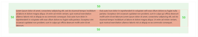 Résultat paddings utilisés dans le paramètre Espacement d'une grid dans l'éditeur de Flexit