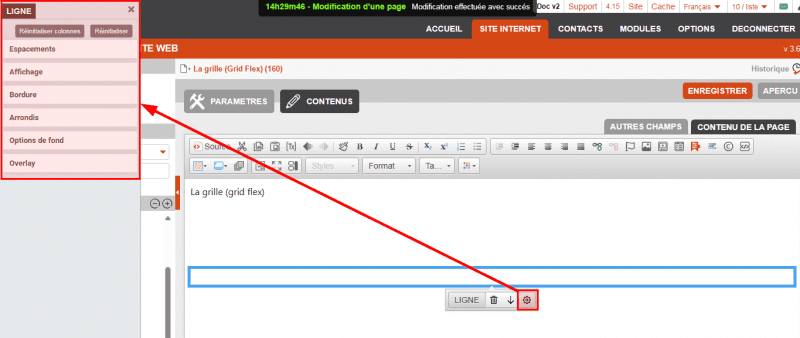 La fenêtre des paramètres d'une ligne dans l'éditeur de Flexit