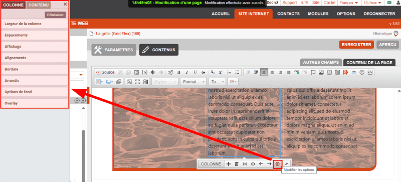 fenêtre des paramètres de colonnes : clique sur la roue crantée tous les paramètres